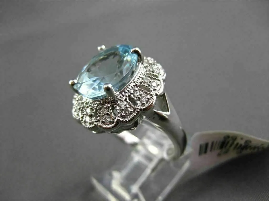 ANTIQUE LARGE 3.77CTW DIAMOND & AAA AQUAMARINE 14KT WHITE GOLD COCKTAIL RING