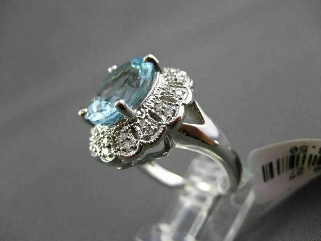 ANTIQUE LARGE 3.77CTW DIAMOND & AAA AQUAMARINE 14KT WHITE GOLD COCKTAIL RING
