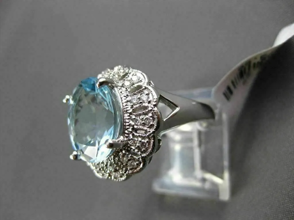 ANTIQUE LARGE 3.77CTW DIAMOND & AAA AQUAMARINE 14KT WHITE GOLD COCKTAIL RING