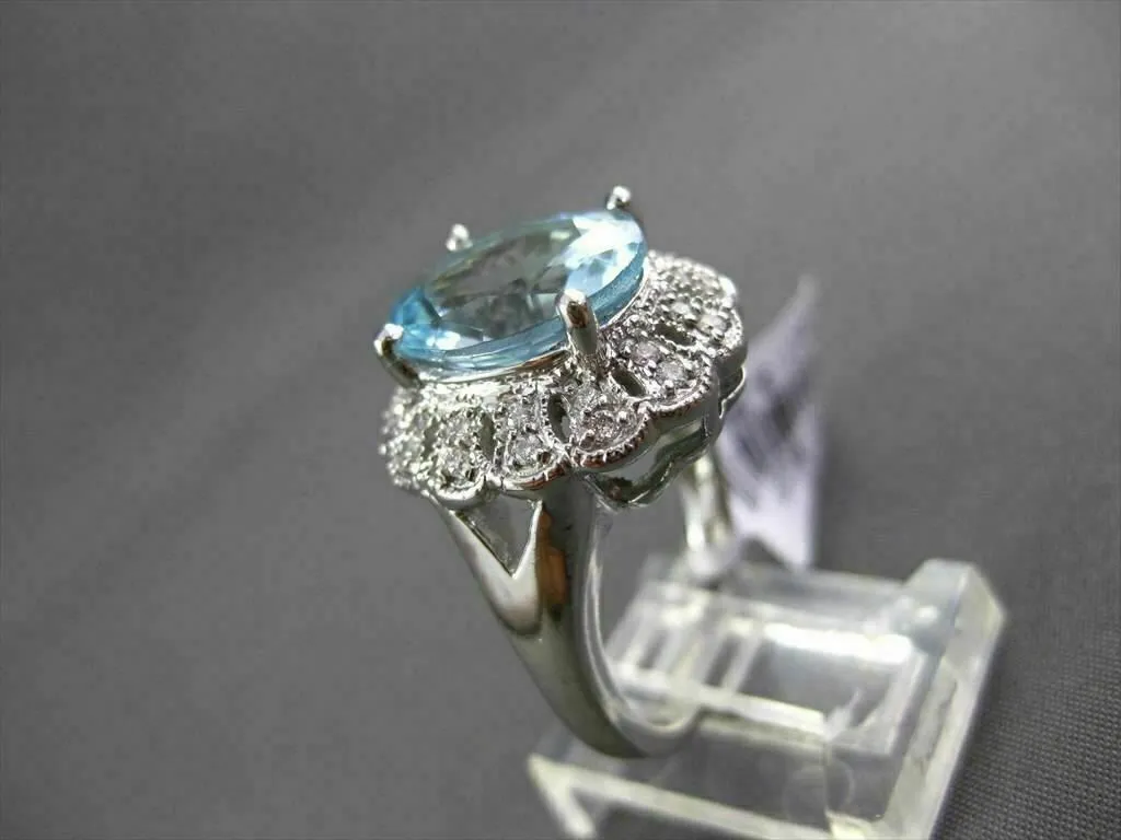 ANTIQUE LARGE 3.77CTW DIAMOND & AAA AQUAMARINE 14KT WHITE GOLD COCKTAIL RING
