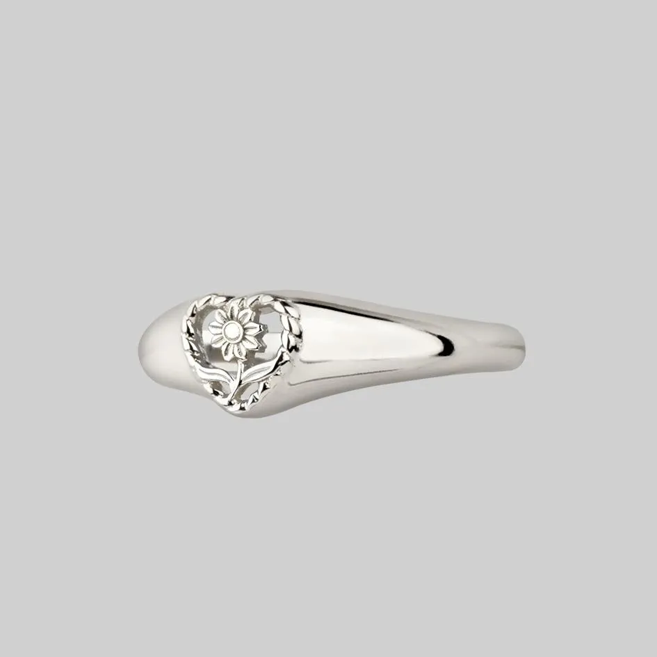 APRIL. Sunflower Heart Ring - Silver
