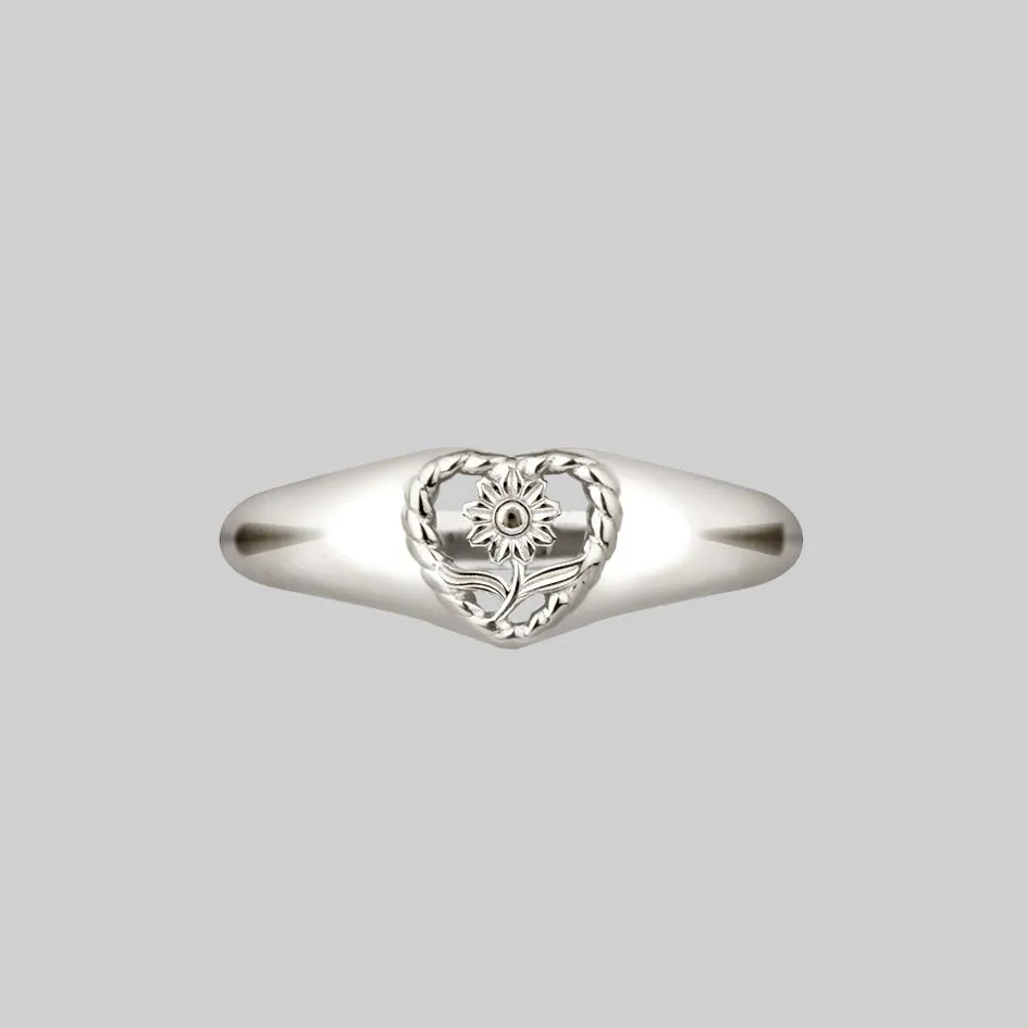 APRIL. Sunflower Heart Ring - Silver