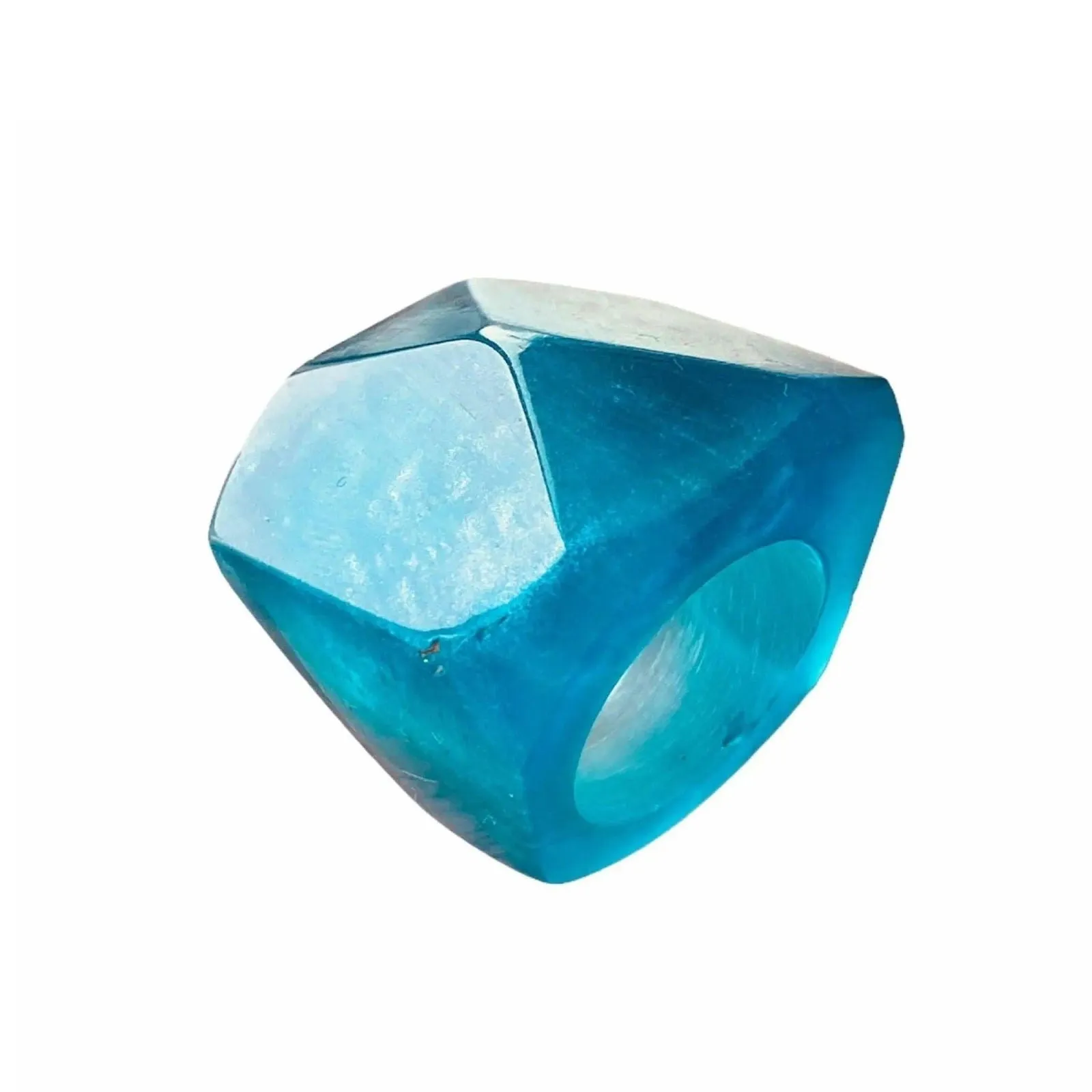 Aqua-blue Resin Square Pyramid Shape Modern Cocktail Ring