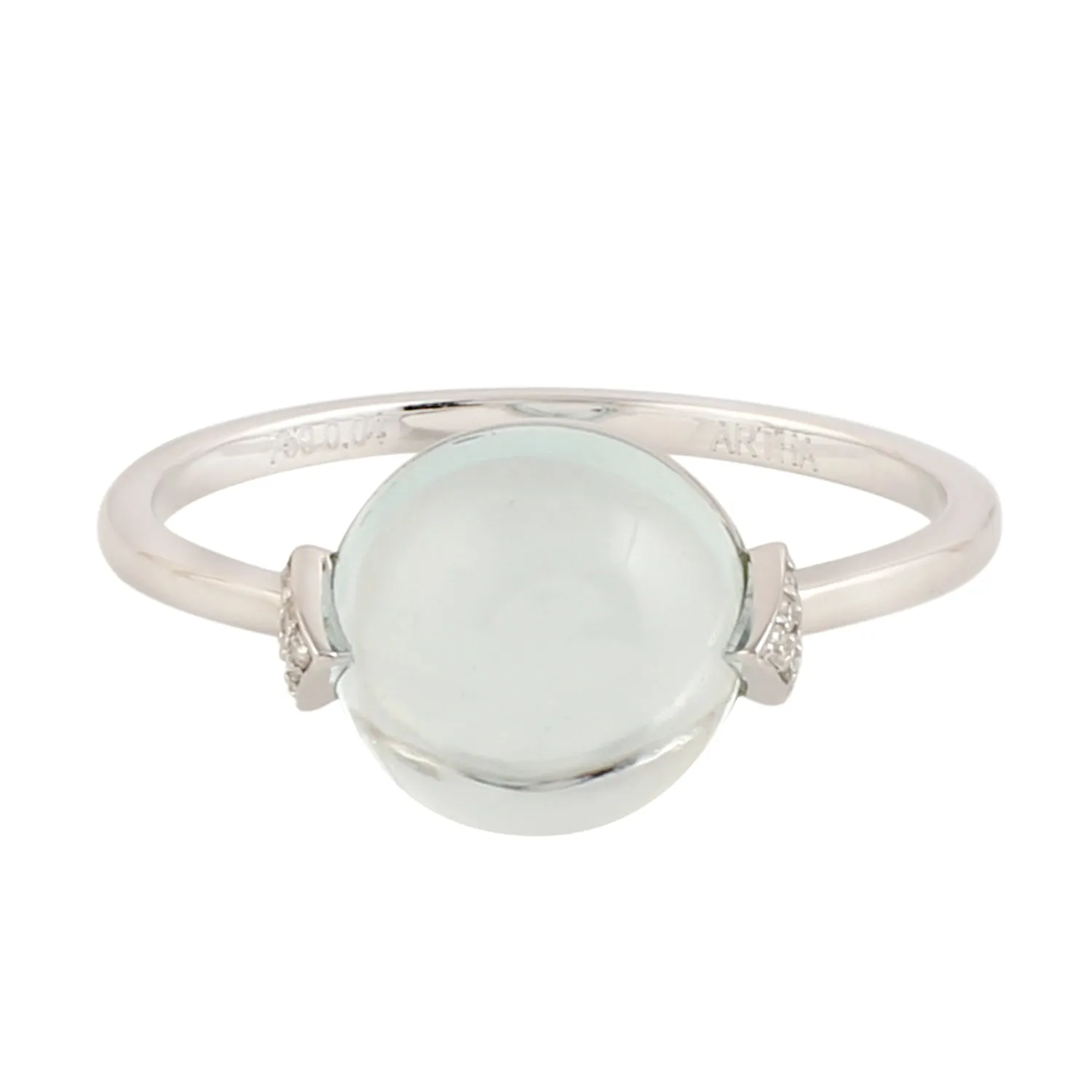 Aquamarine Bead Ball Pave Diamond Designer Ring 18k Gold Jewelry For Her