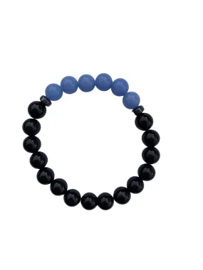 Aragonite Blue with Onyx Bracelet 8 mm Round Beads - Naturally Glows in the Dark