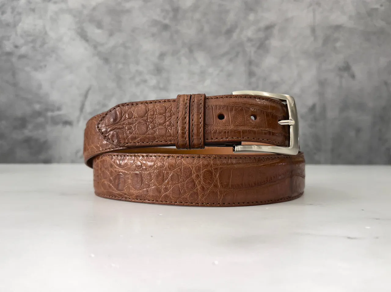 Argentine Caiman Belt: Dark Cognac