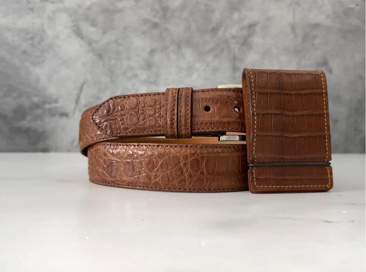 Argentine Caiman Belt: Dark Cognac