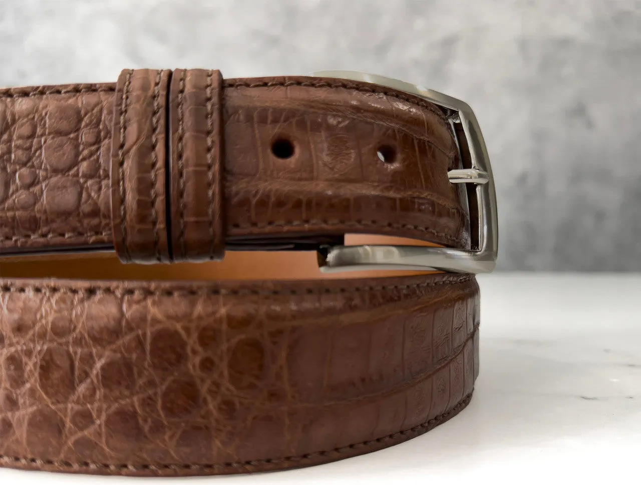 Argentine Caiman Belt: Dark Cognac