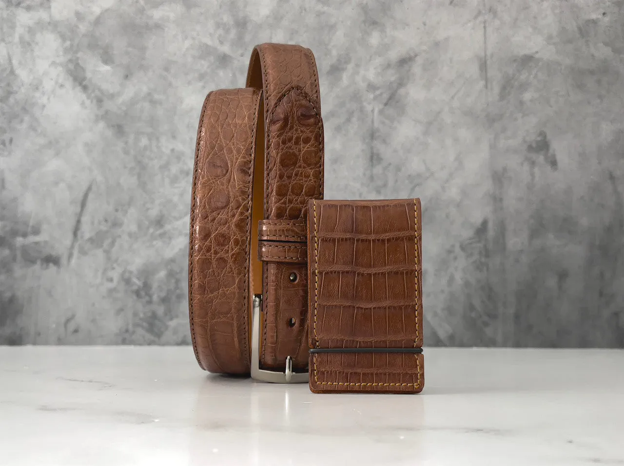 Argentine Caiman Belt: Dark Cognac