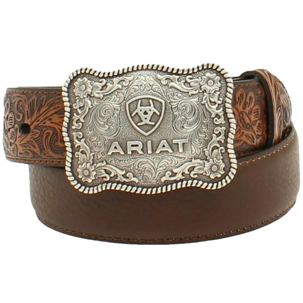 ARIAT Boys' Flower Tooled Brown Belt