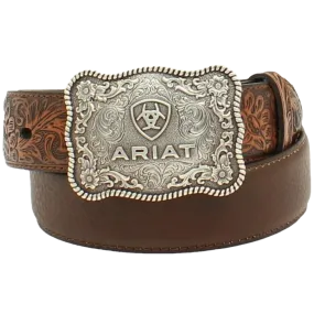 ARIAT Boys' Flower Tooled Brown Belt