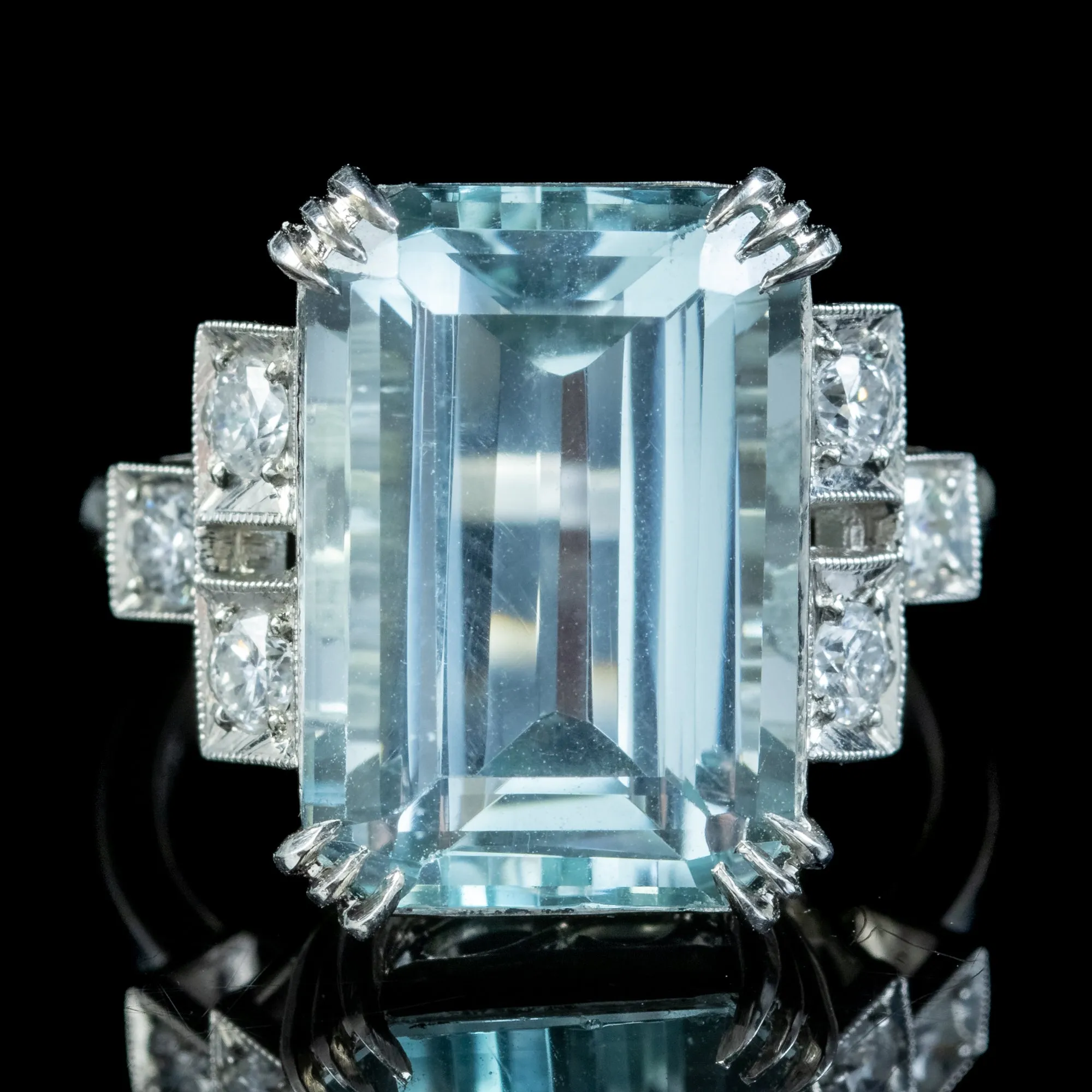 Art Deco Aquamarine Diamond Cocktail Ring 12.8ct Aqua