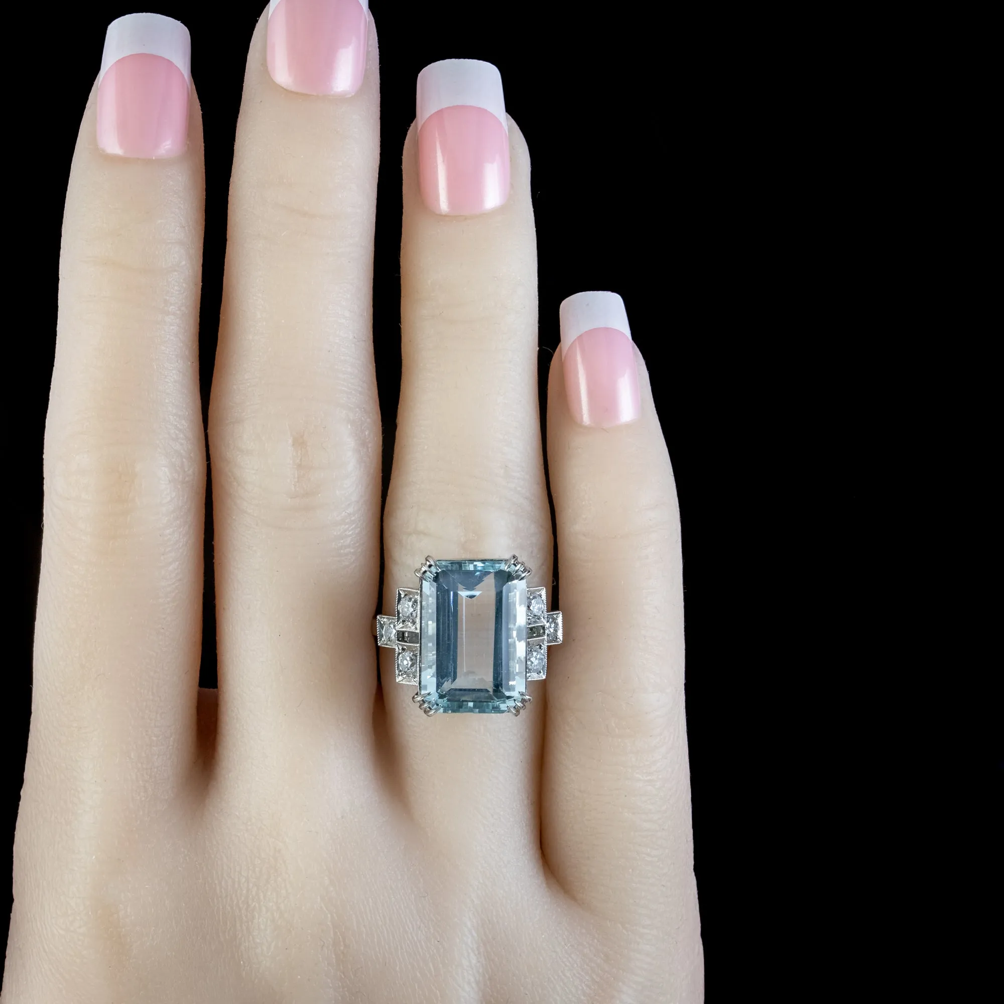 Art Deco Aquamarine Diamond Cocktail Ring 12.8ct Aqua