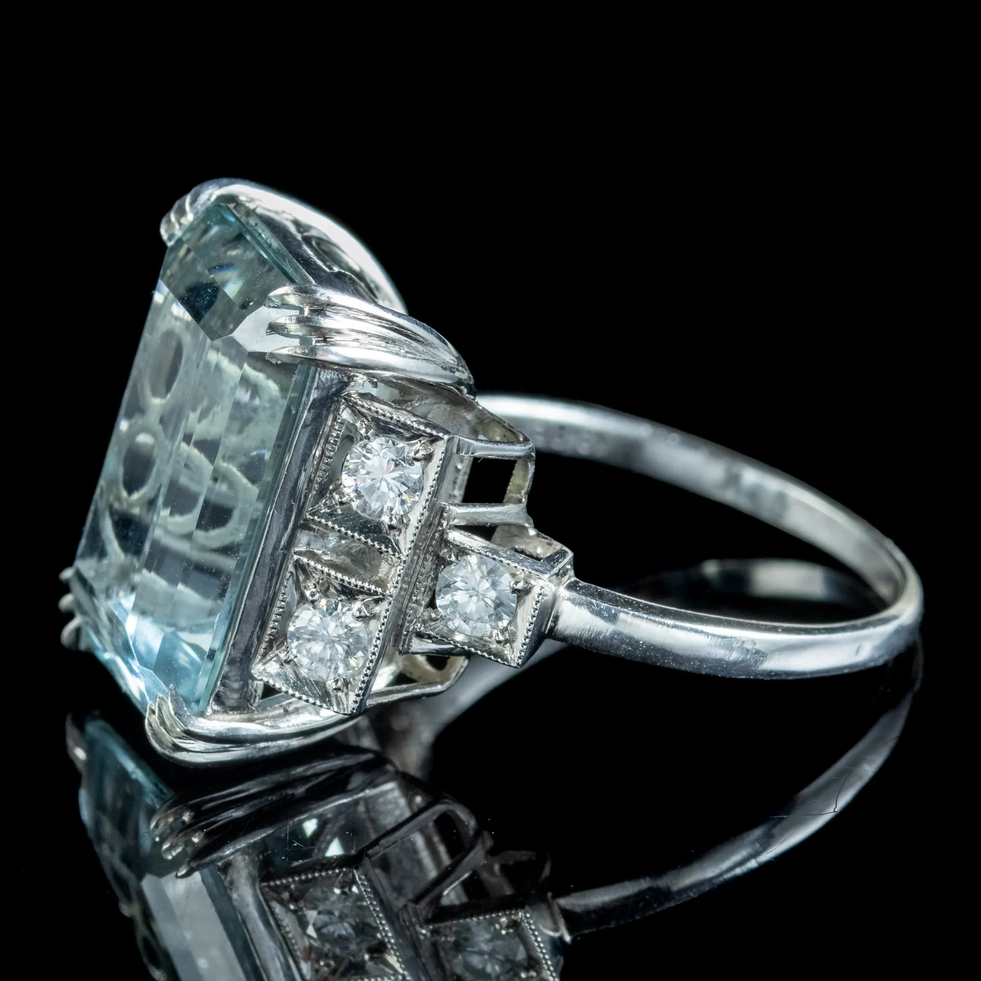 Art Deco Aquamarine Diamond Cocktail Ring 12.8ct Aqua