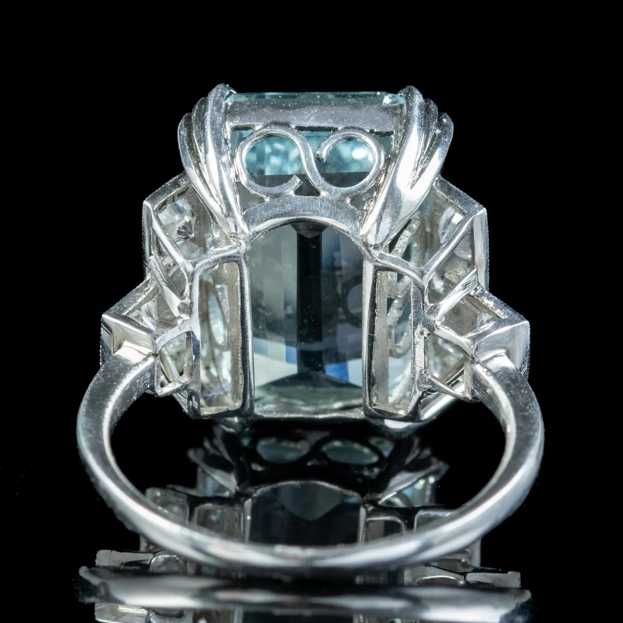 Art Deco Aquamarine Diamond Cocktail Ring 12.8ct Aqua