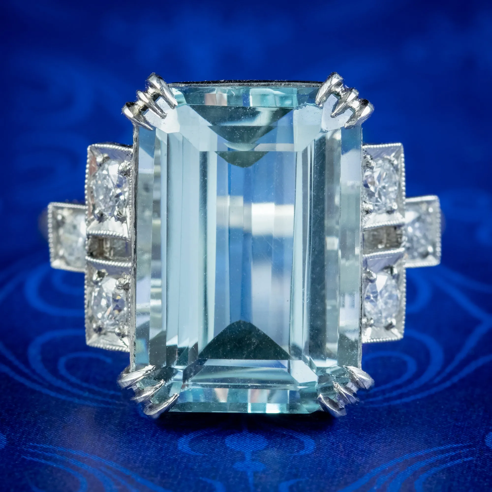 Art Deco Aquamarine Diamond Cocktail Ring 12.8ct Aqua