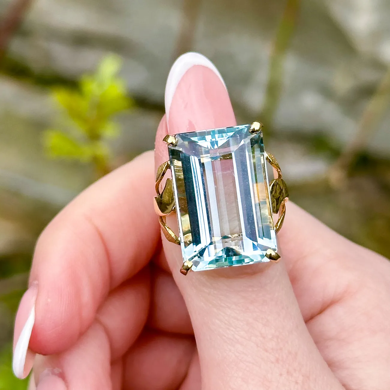 Art Deco French Aquamarine Cocktail Ring 26.24ct Aqua