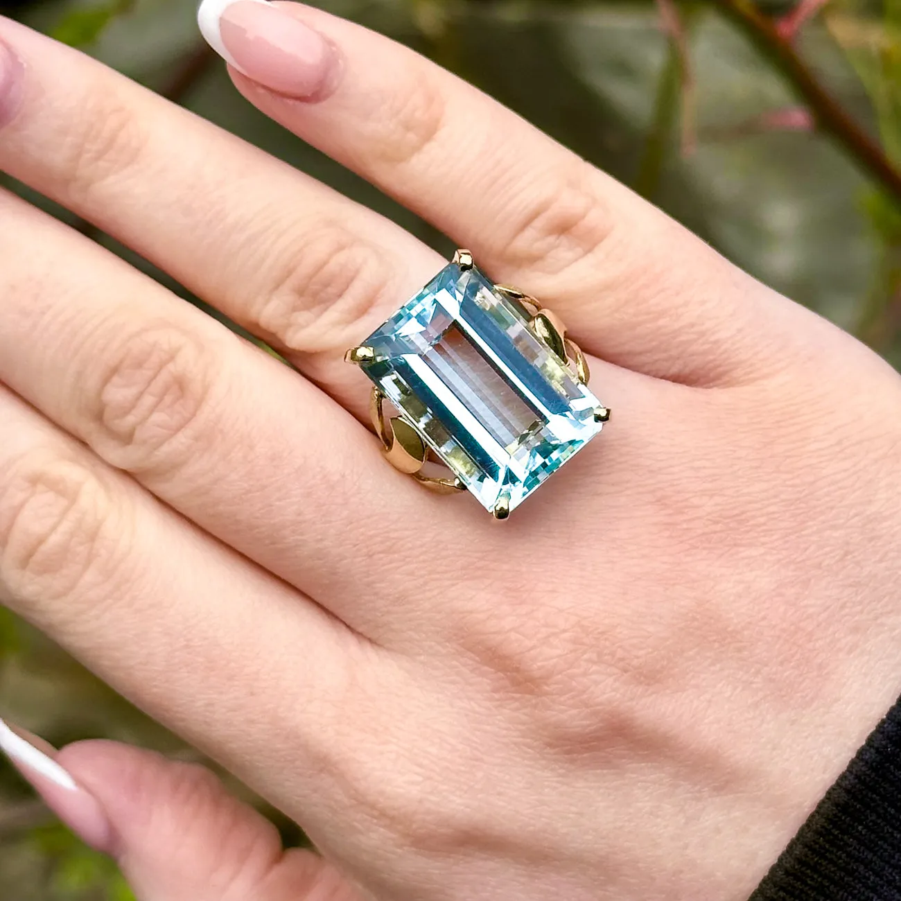 Art Deco French Aquamarine Cocktail Ring 26.24ct Aqua