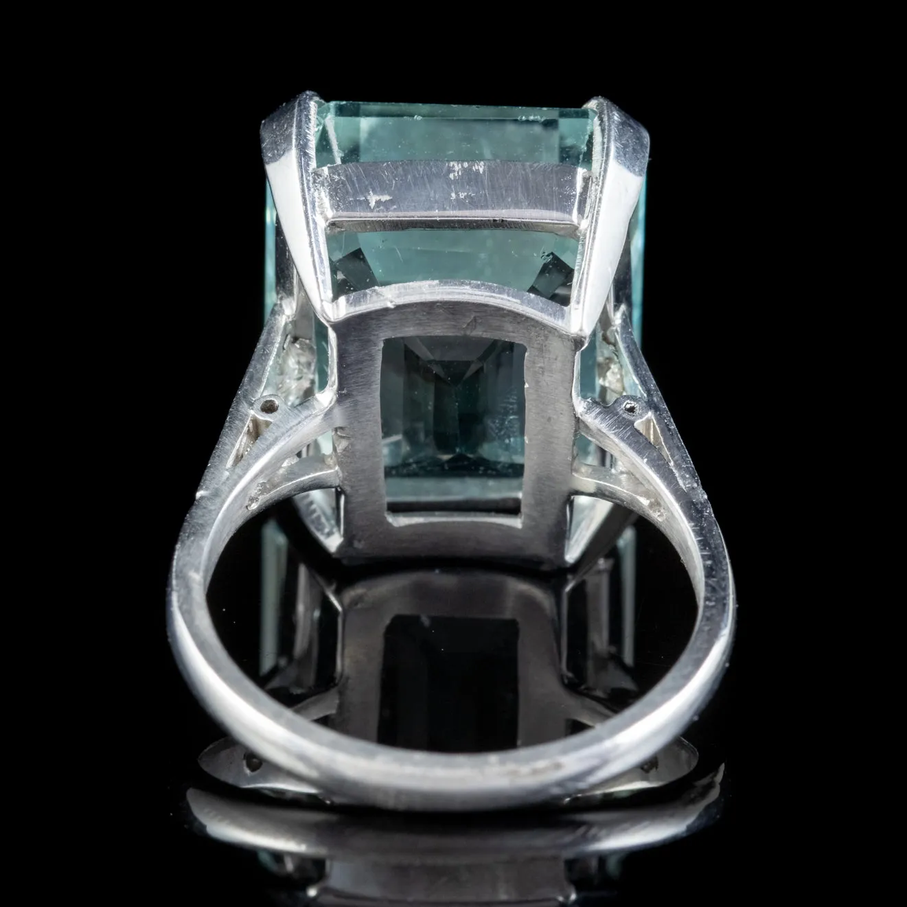 Art Deco Large Aquamarine Diamond Cocktail Ring 18ct White Gold Circa 1930