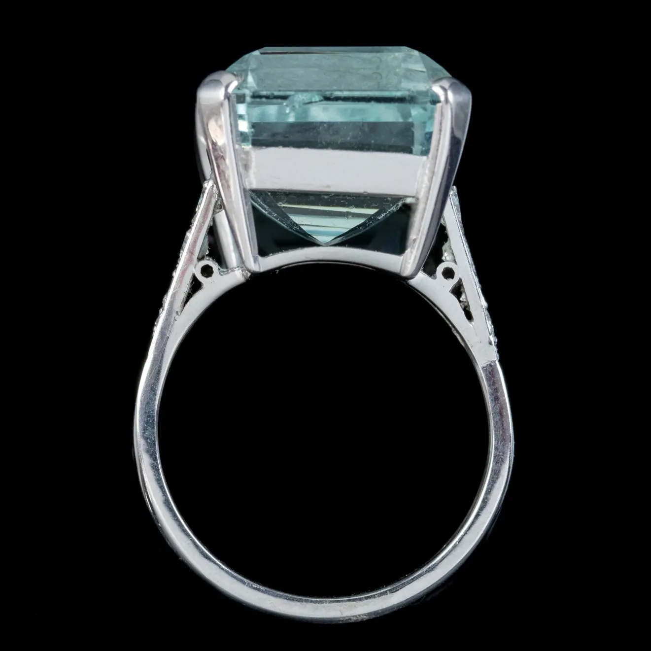Art Deco Large Aquamarine Diamond Cocktail Ring 18ct White Gold Circa 1930