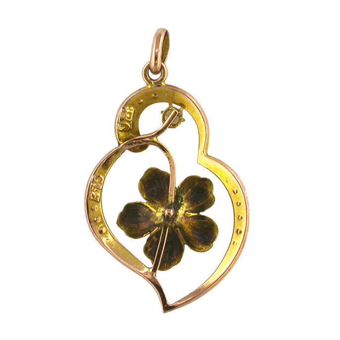 Art Nouveau Enamel Flower Pendant