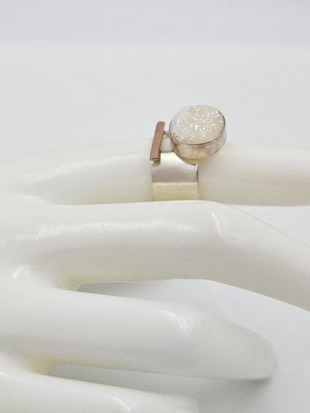Artisan Made Sterling 14k Drusy Quartz Crystal Bold Modernist Cocktail Ring