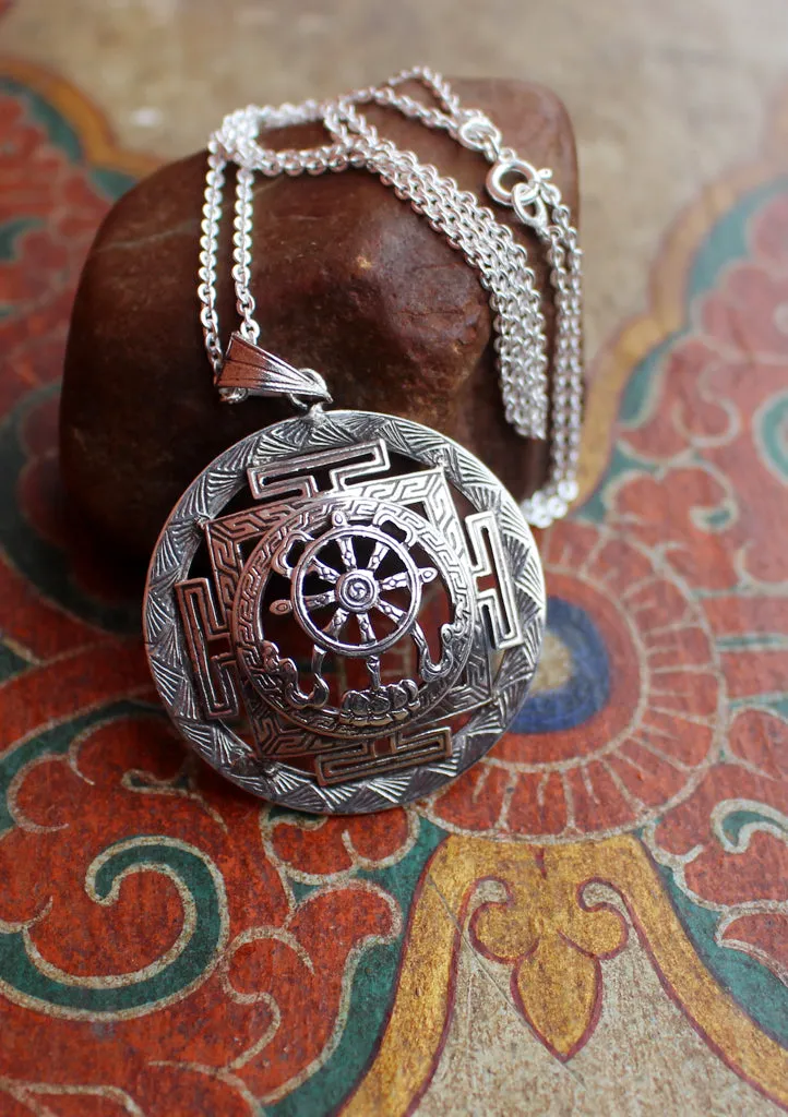 Auspicious Symbol Wheel of Life Mandala Pendant