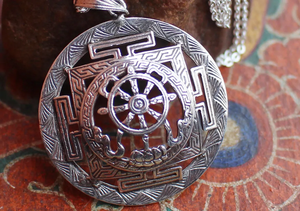Auspicious Symbol Wheel of Life Mandala Pendant