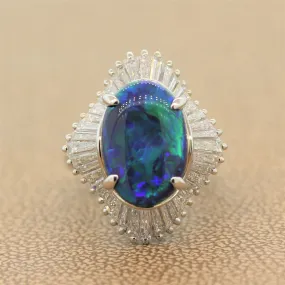 Australian Black Opal Diamond Platinum Ring