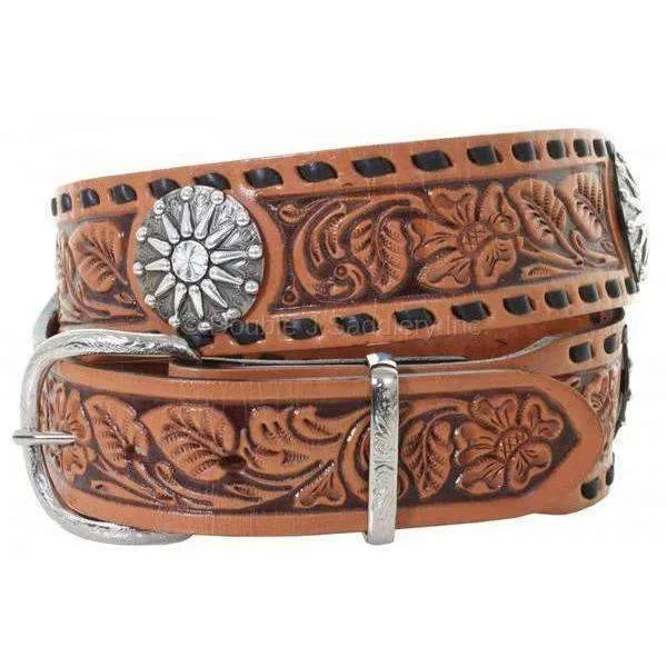 B976 - Natural Leather Tooled Belt