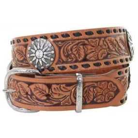 B976 - Natural Leather Tooled Belt