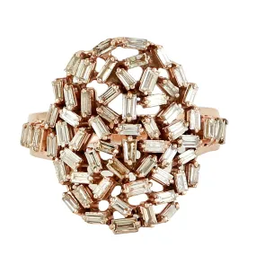 Baguette Diamond Cluster Diamond Big Ring in 18k Rose Gold For Women