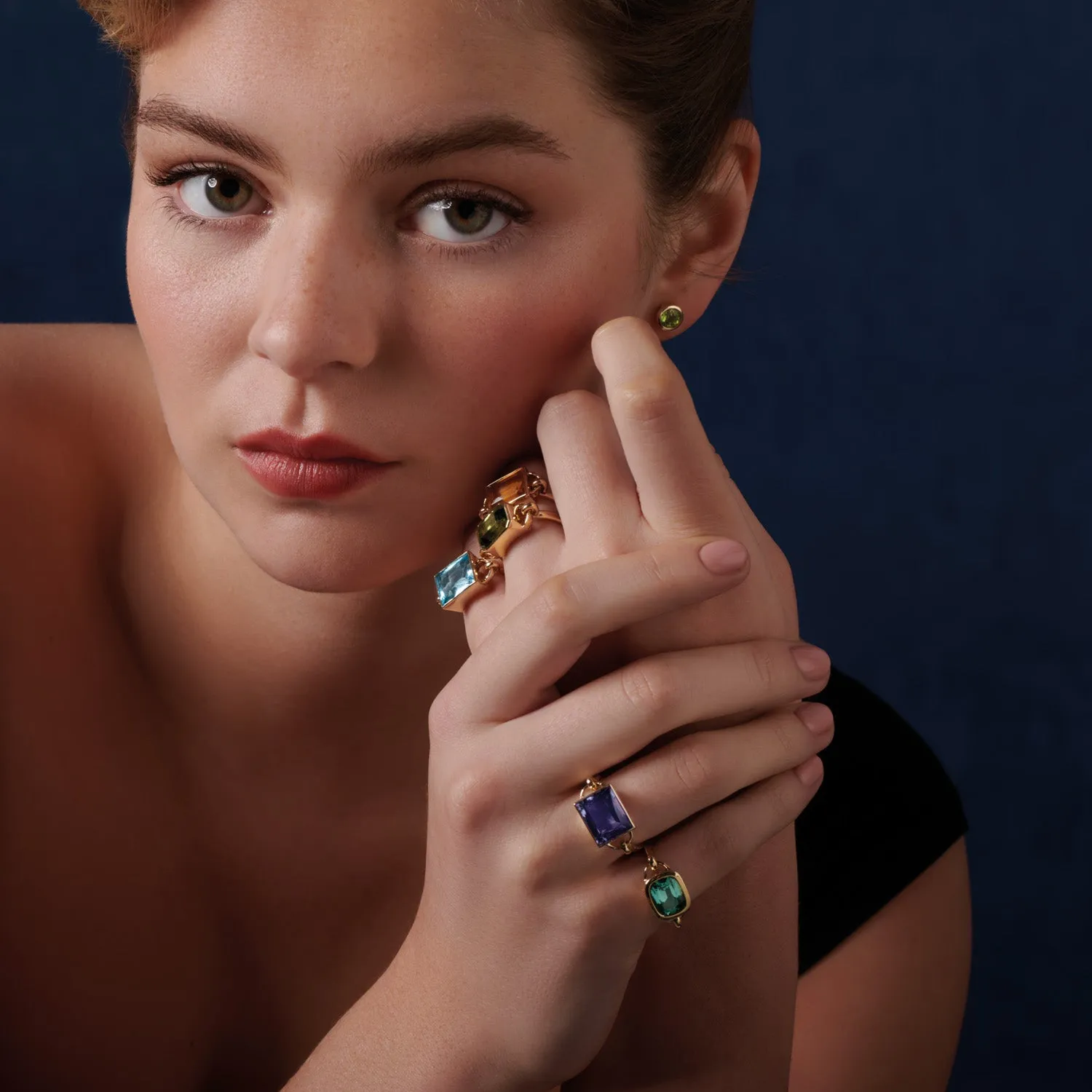 Baguette Large Ring 18ct Yellow Gold - Green Blue Aquamarine