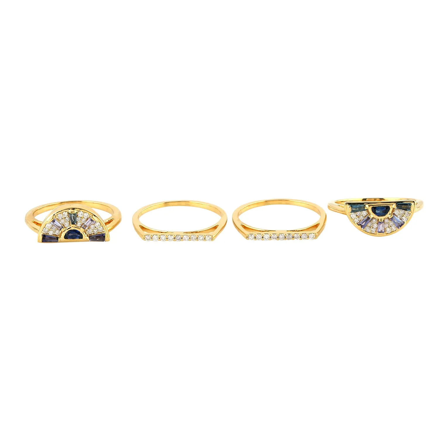 Baguette Multiple Gemstone Pave Diamond Stackable Rings For Her In 18k Yellow Gold