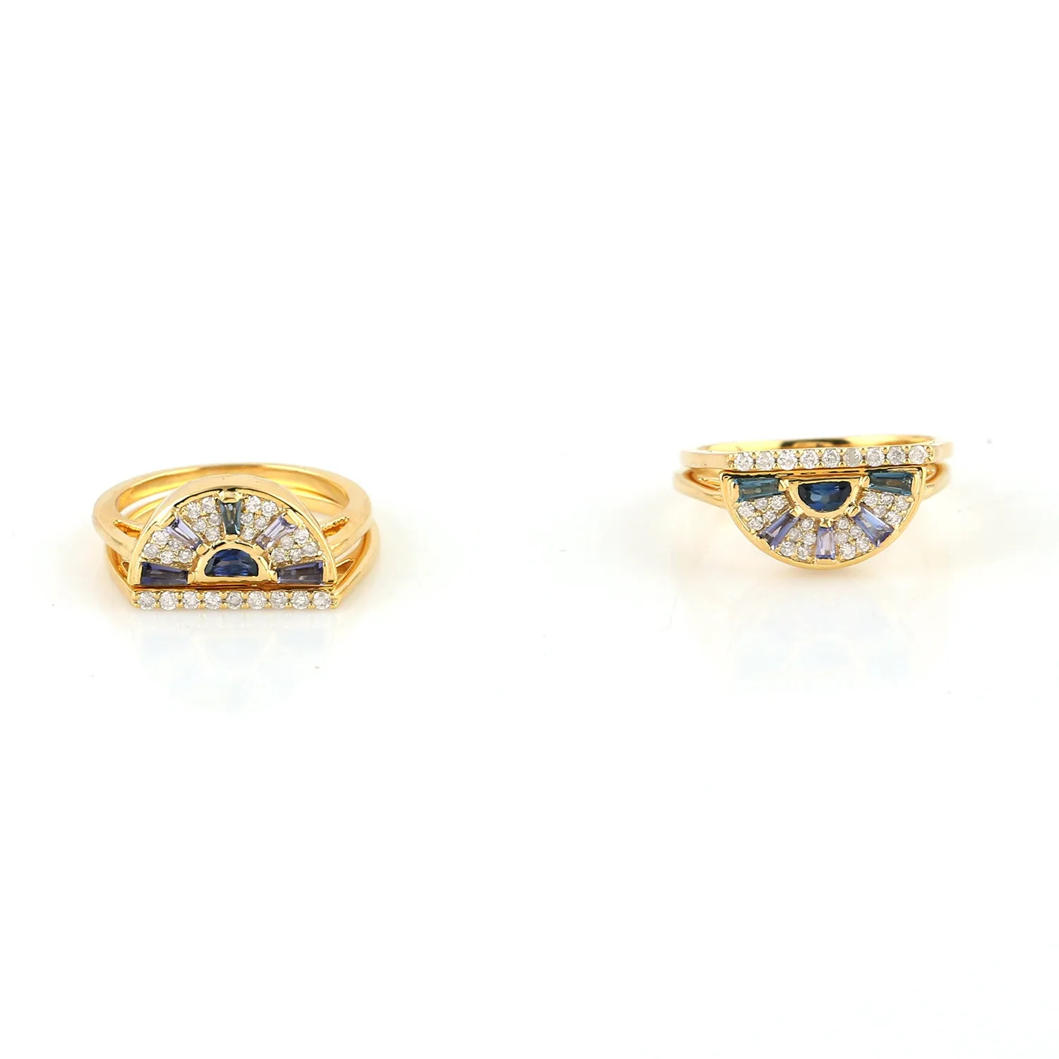 Baguette Multiple Gemstone Pave Diamond Stackable Rings For Her In 18k Yellow Gold