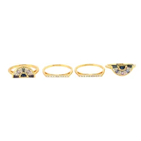 Baguette Multiple Gemstone Pave Diamond Stackable Rings For Her In 18k Yellow Gold