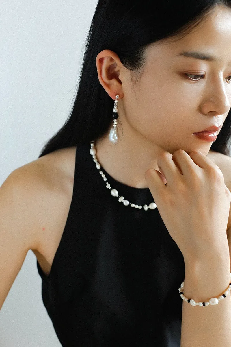 Baroque Pearl and Black Agate Beaded Bracelet