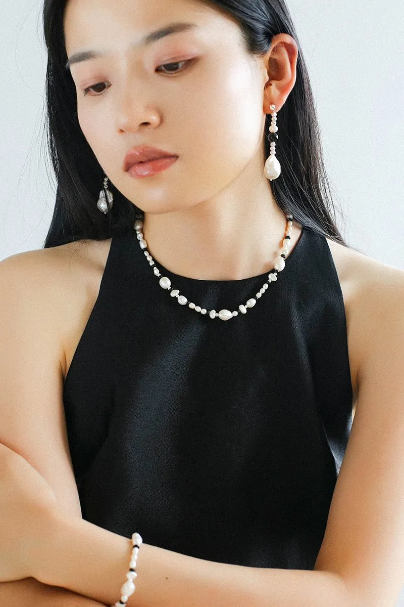 Baroque Pearl and Black Agate Beaded Bracelet
