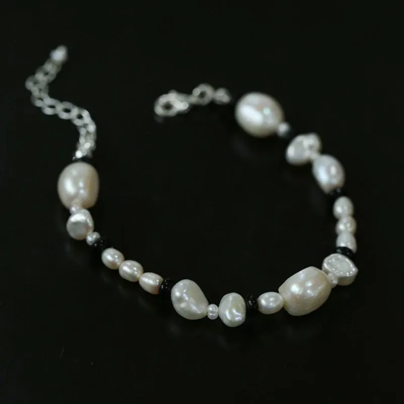 Baroque Pearl and Black Agate Beaded Bracelet