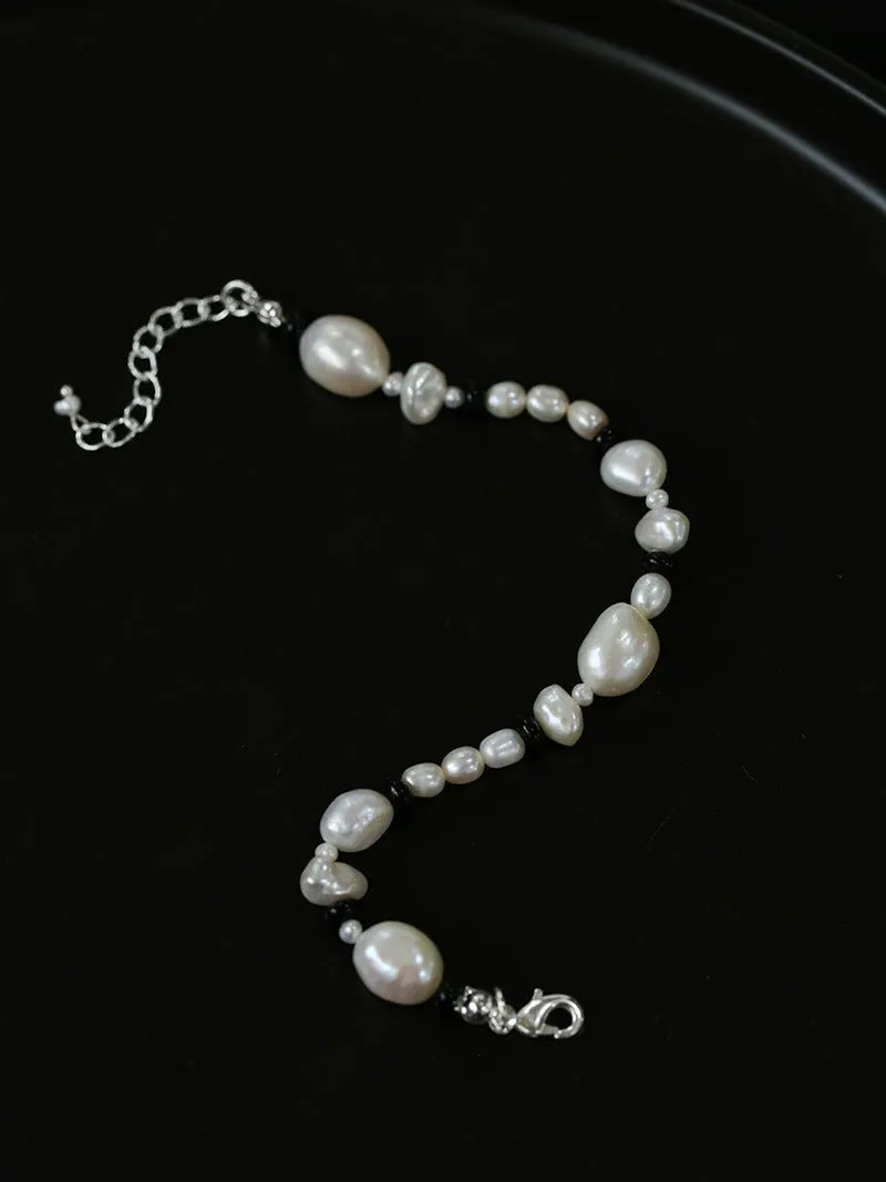 Baroque Pearl and Black Agate Beaded Bracelet