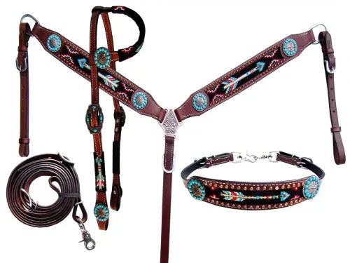 Beaded Arrow 4 Piece Headstall Set