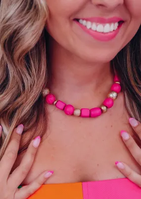 Being Bold Beaded Necklace - Pink