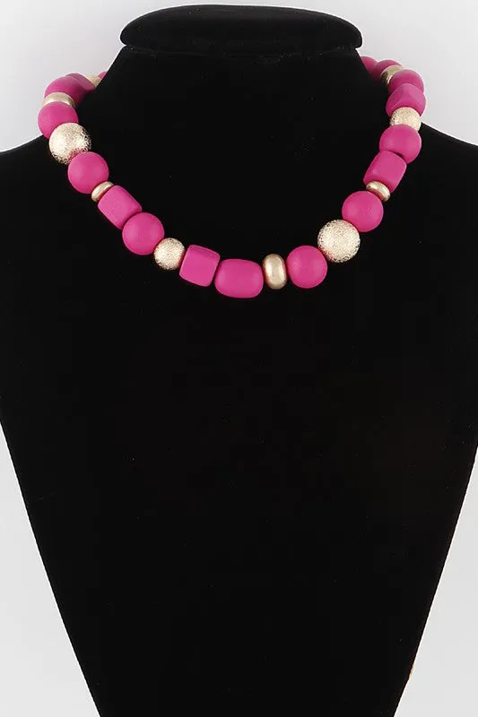 Being Bold Beaded Necklace - Pink