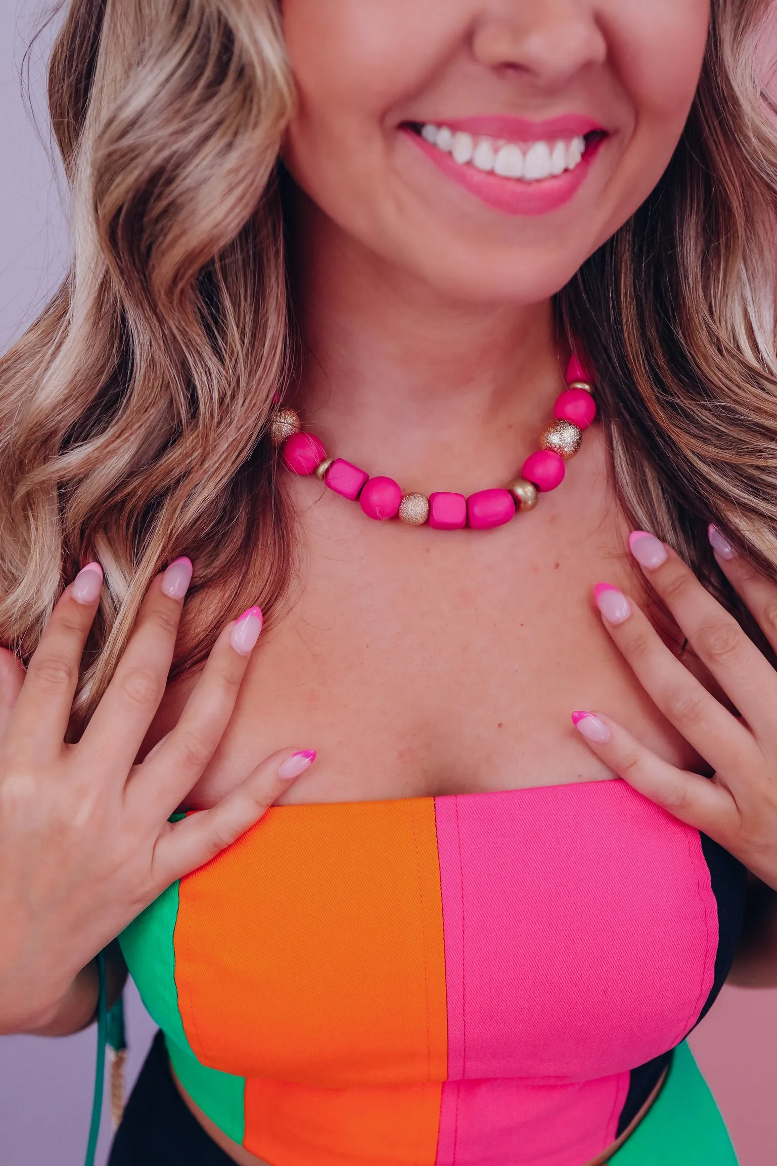 Being Bold Beaded Necklace - Pink