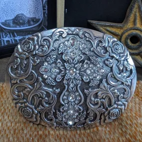 Belt Buckle the "Tooled Cross & Roses" by Blazin Roxx 37108
