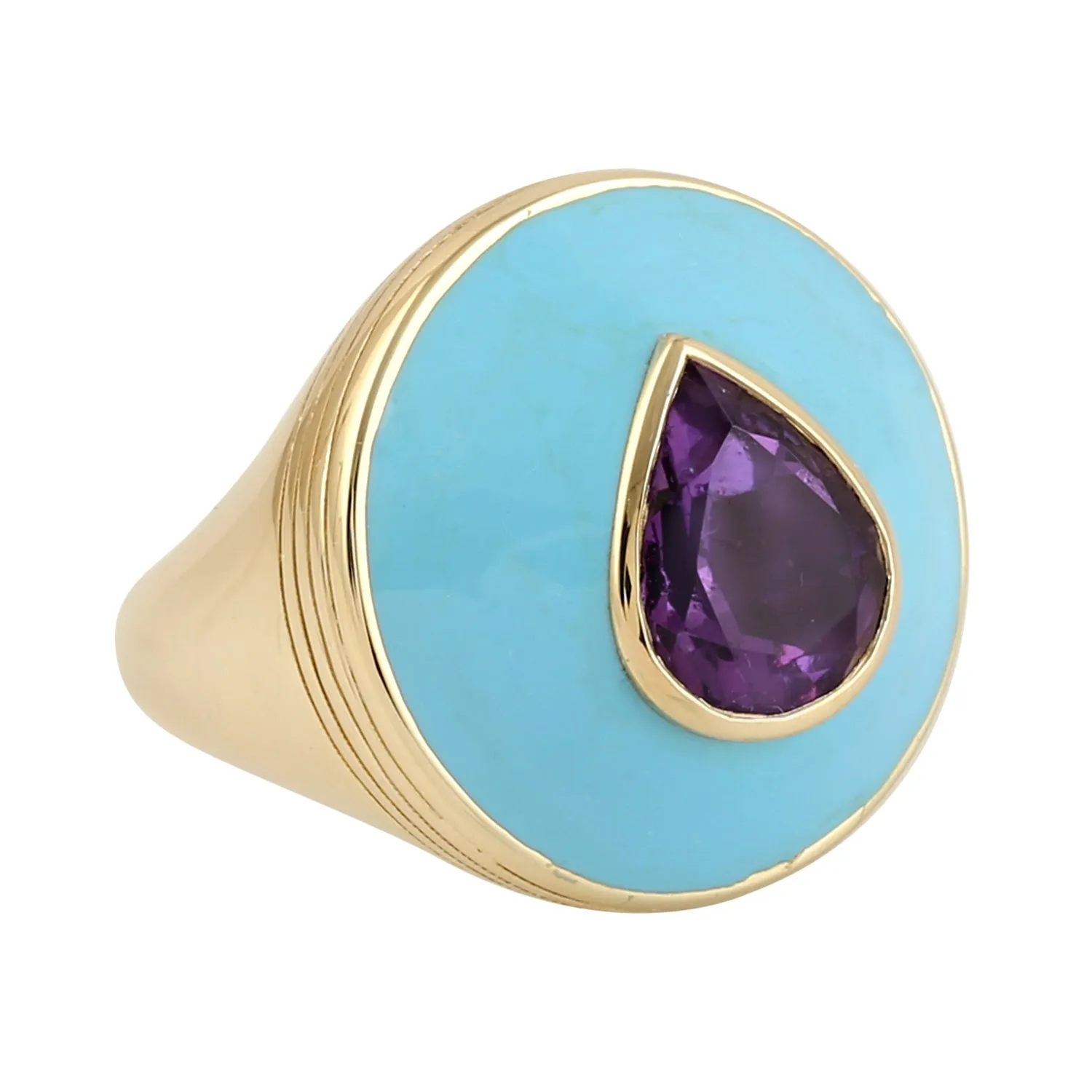 Bezel Set Pear Cut Amethyst Enamel Cocktail Ring Gemstone Jewelry