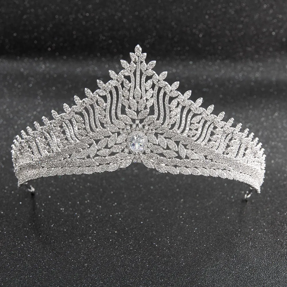 Big Cubic zircon wedding tiara, bridal royal diadem crown CH10239