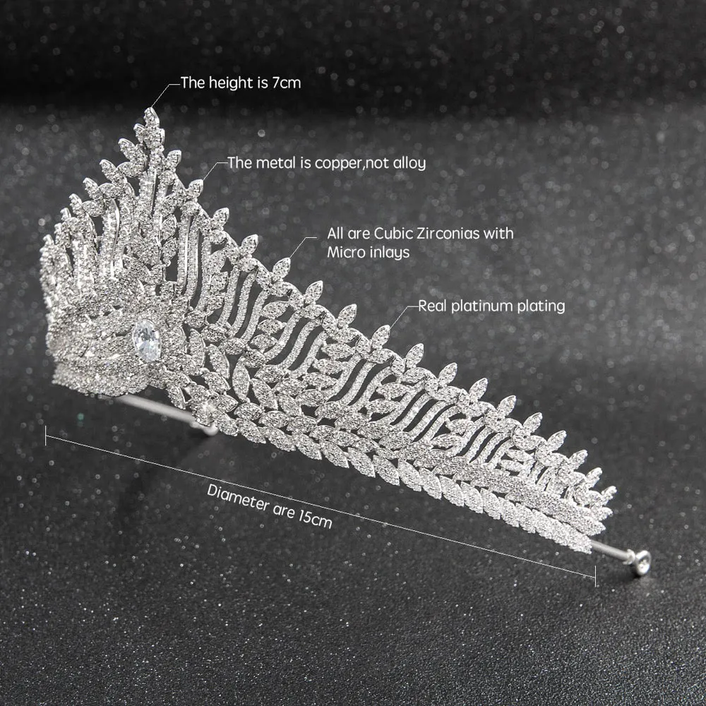 Big Cubic zircon wedding tiara, bridal royal diadem crown CH10239