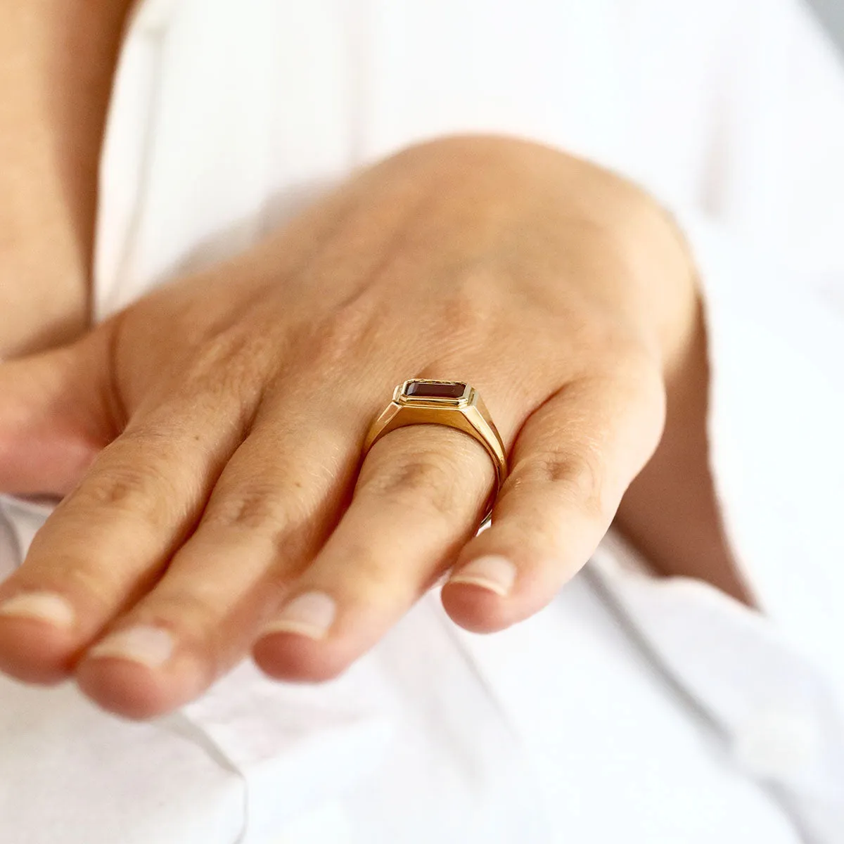 Bijou Collection 2.09ct Octagonal Garnet Signet Ring | 9K Yellow Gold