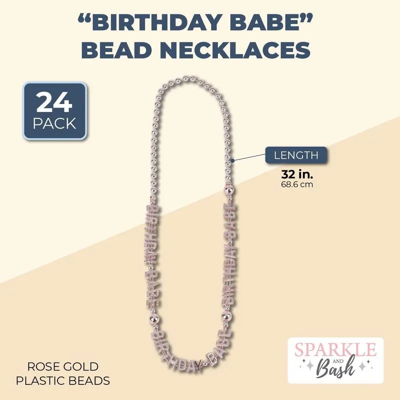 Birthday Babe Party Favor Bead Necklaces (Rose Gold, 32 in, 24 Pack)